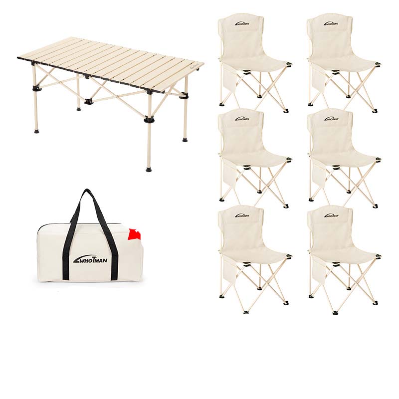 Seven-piece set: large chair   large long table