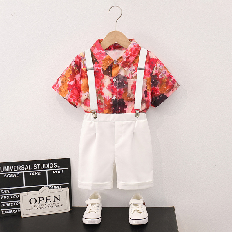Floral shirt   white shorts 3 piece set