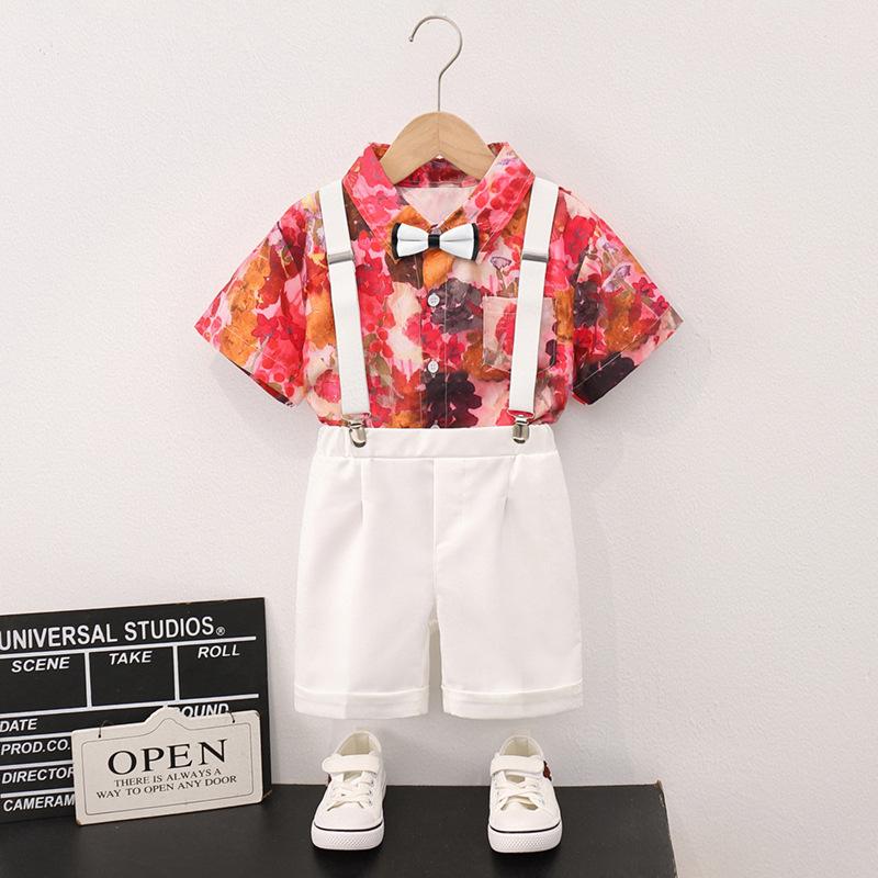 Floral shirt   white shorts 4-piece set