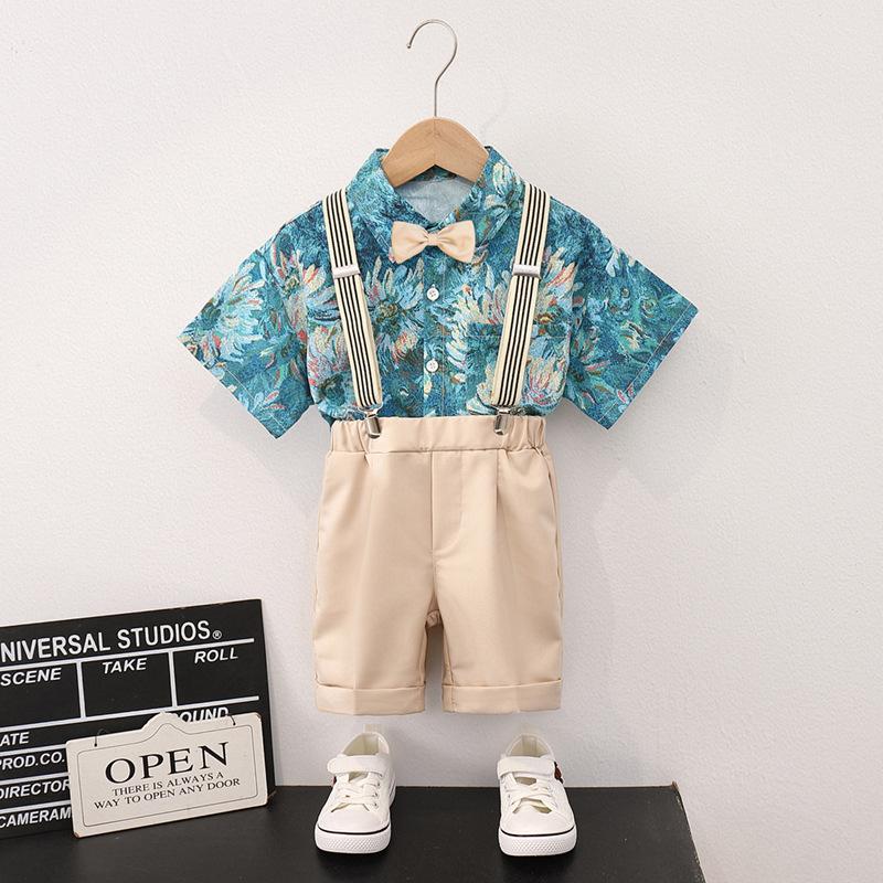 Floral shirt   khaki shorts 4-piece set