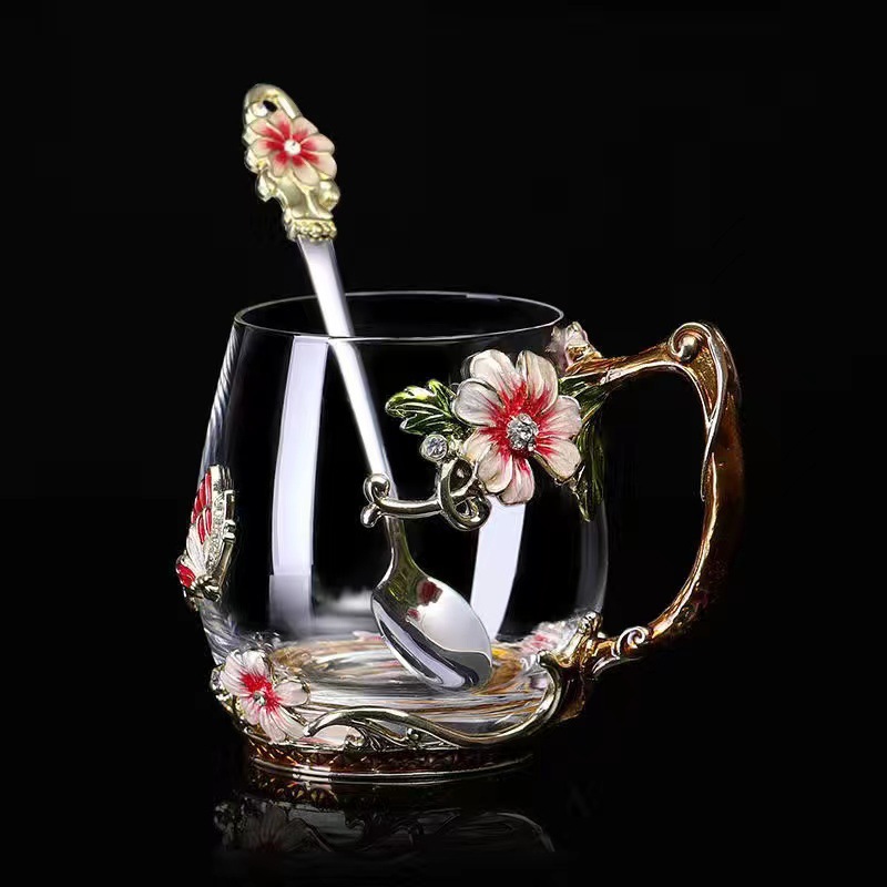 Butterfly chrysanthemum red short single cup   spoon simple