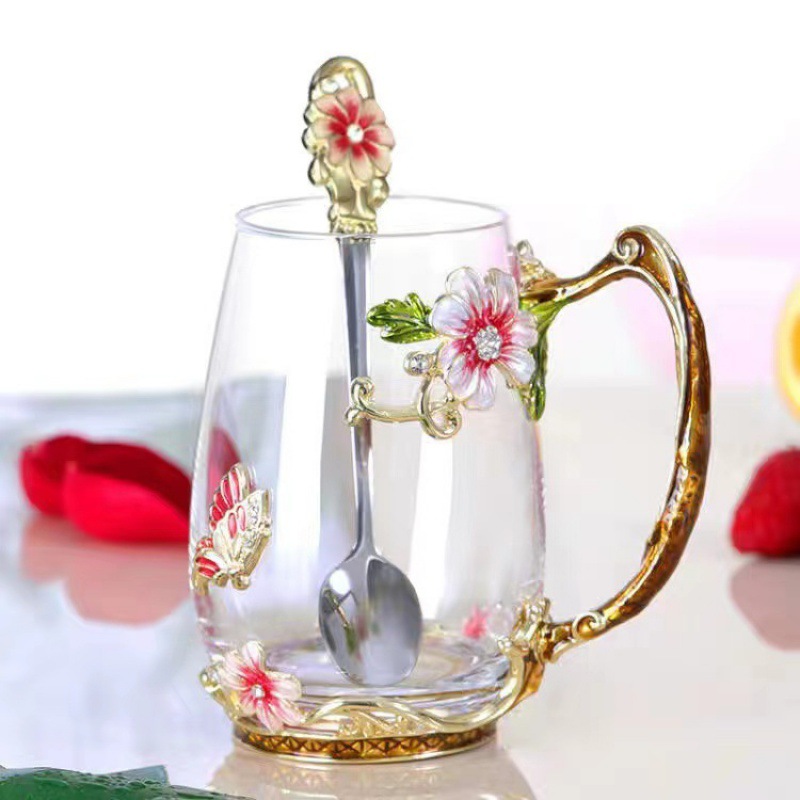Butterfly chrysanthemum red high single cup   spoon simple package