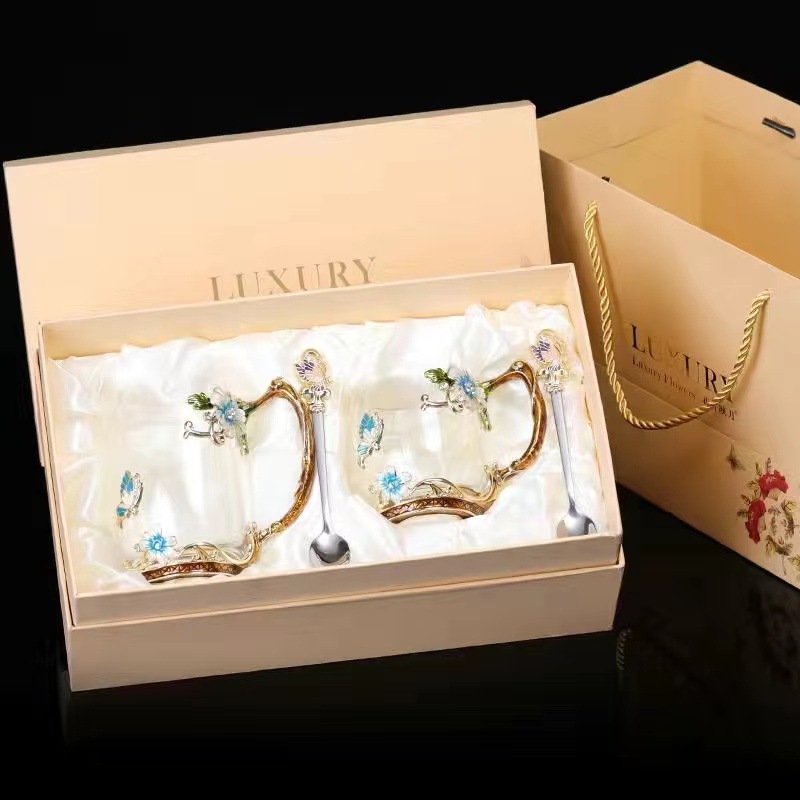 Butterfly chrysanthemum blue * cup   spoon gift box
