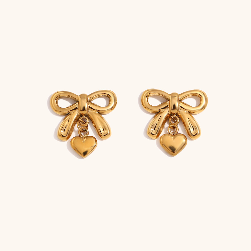 1:Mini Peach Heart Pendant Butterfly Earrings