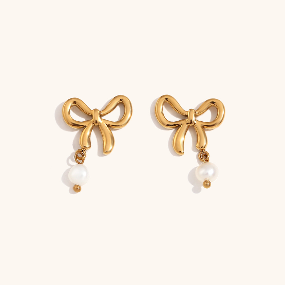 Freshwater pearl pendant bow earrings