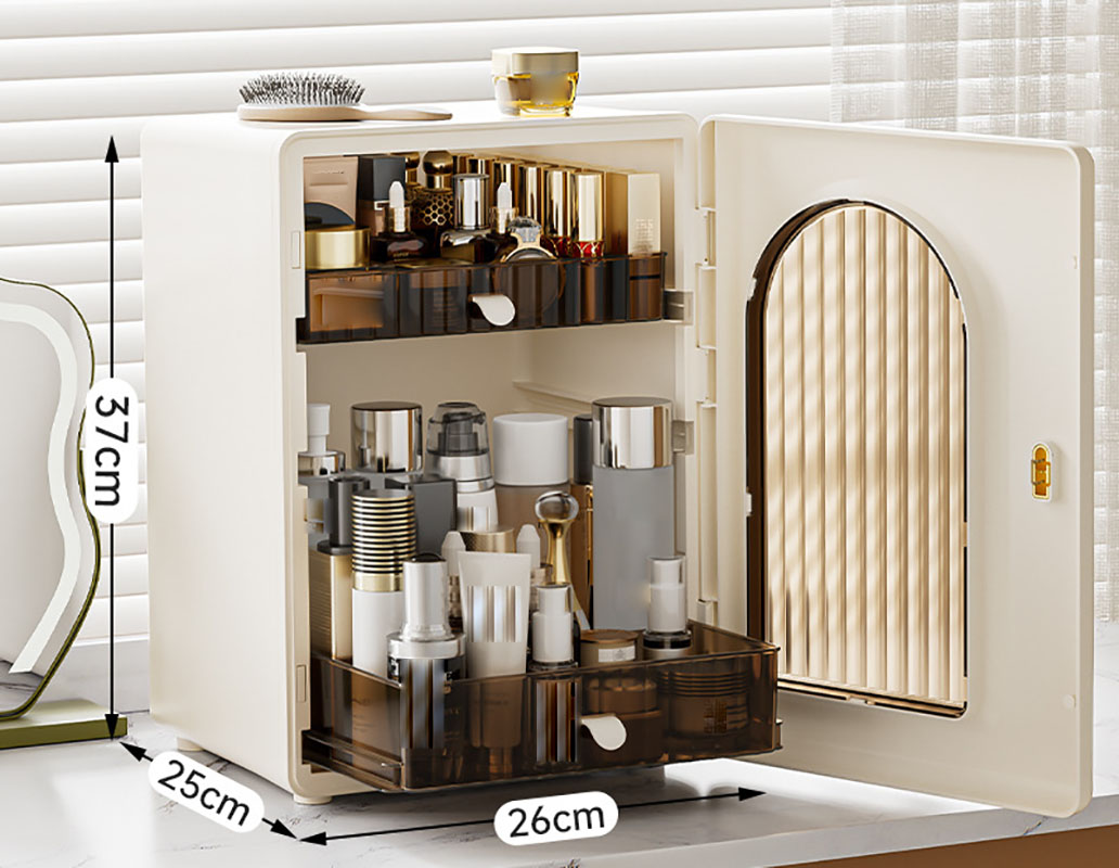 Magnetic opening and closing French light luxury makeup cabinet -2 layers