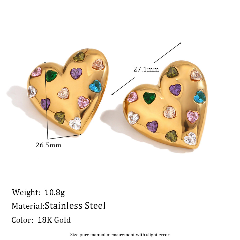 Stud earrings - Gold - colored diamonds