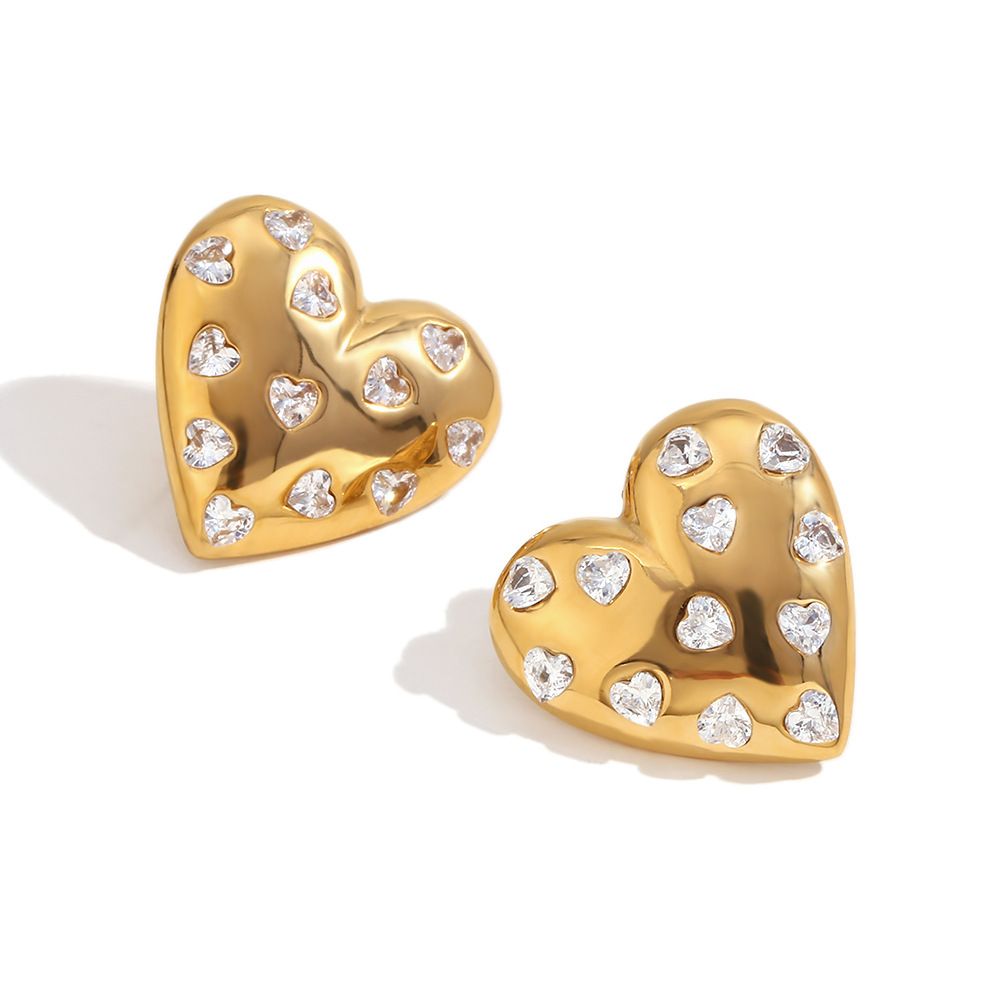 Stud earrings - Gold - white diamond