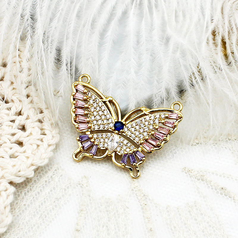 Double hanging pink purple butterfly 29*22mm