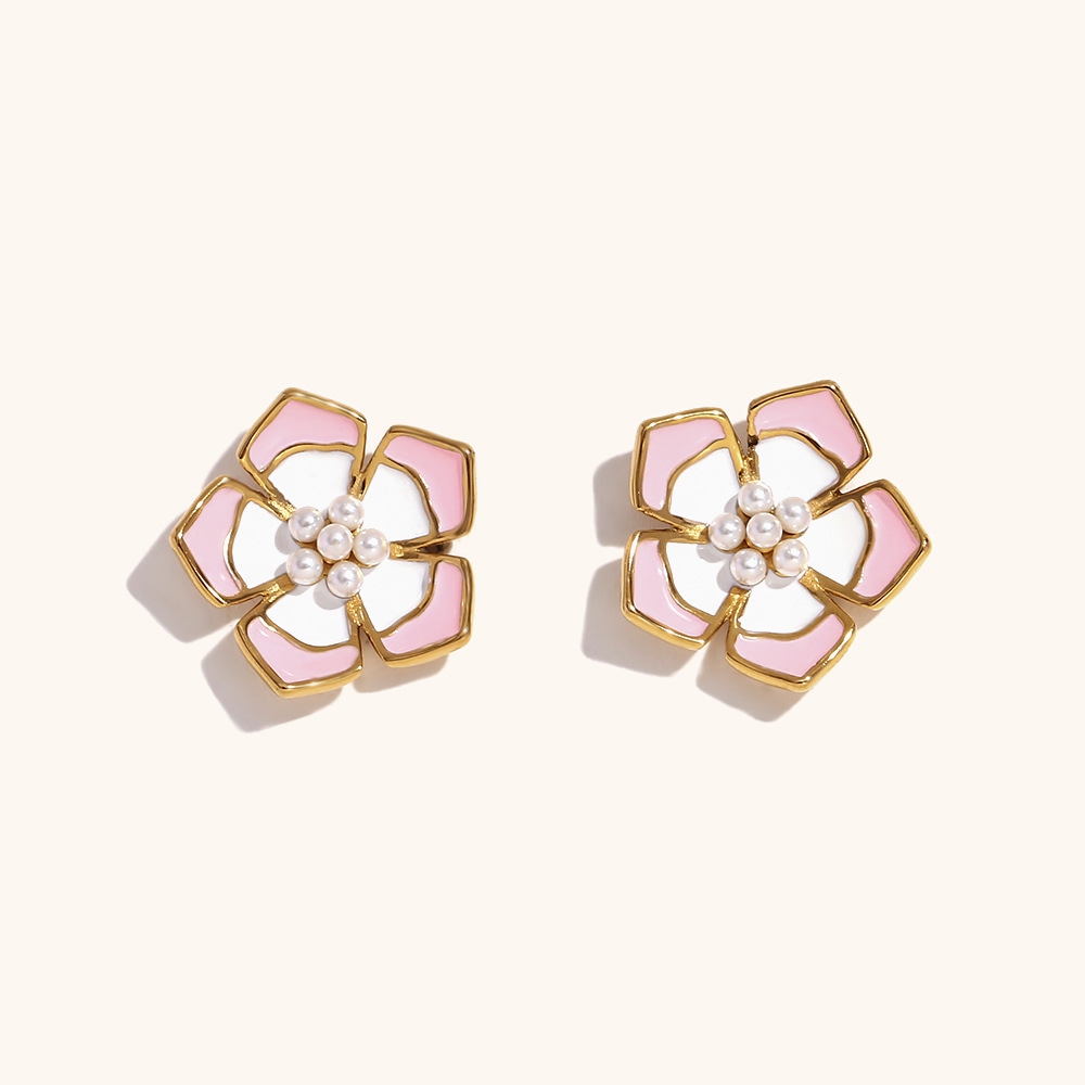 Earrings - Gold - Pink White