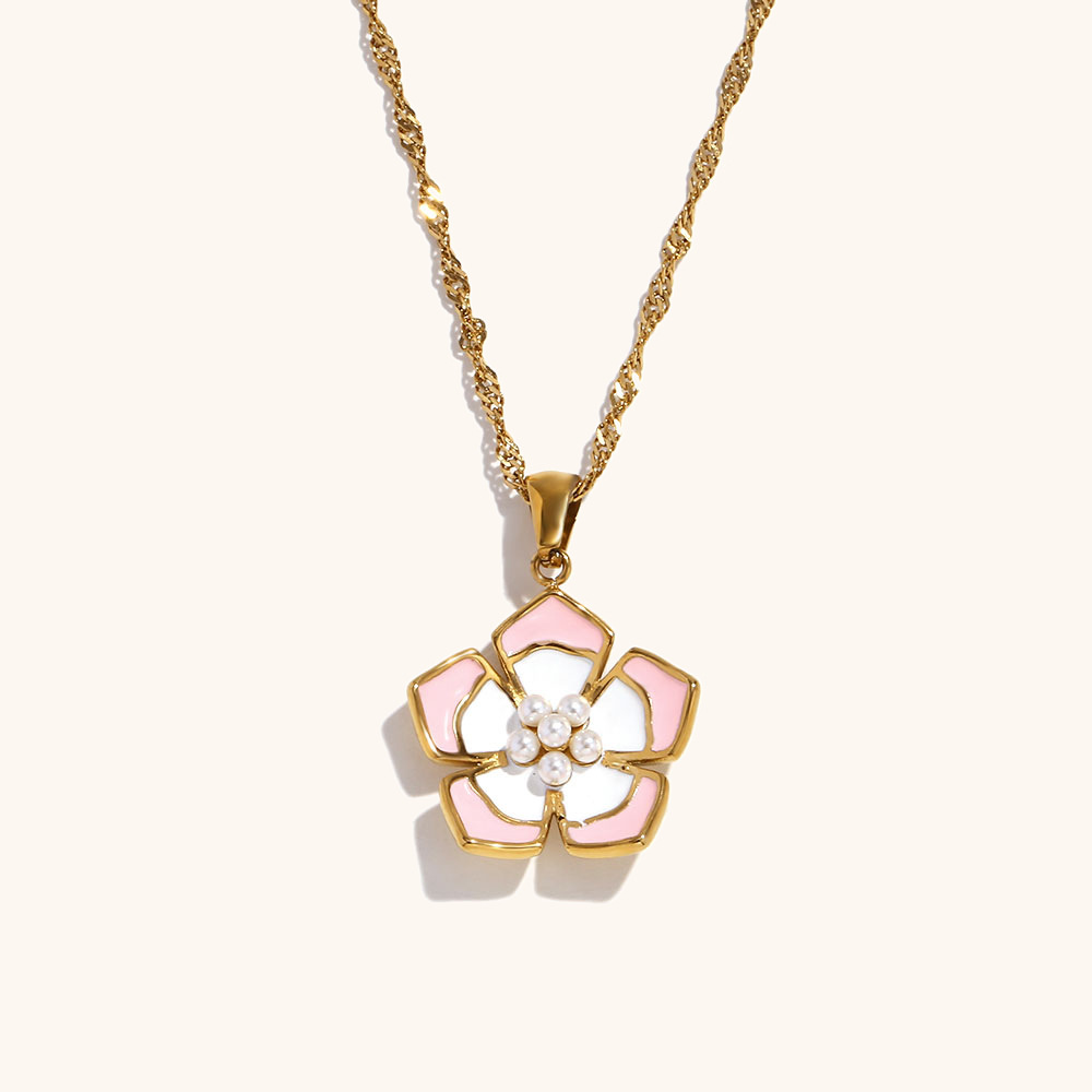 Necklace - Gold - Pink White