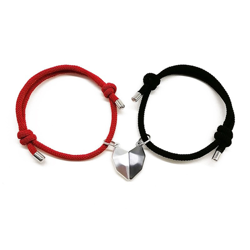 Red and black rope. - Black and silver heart