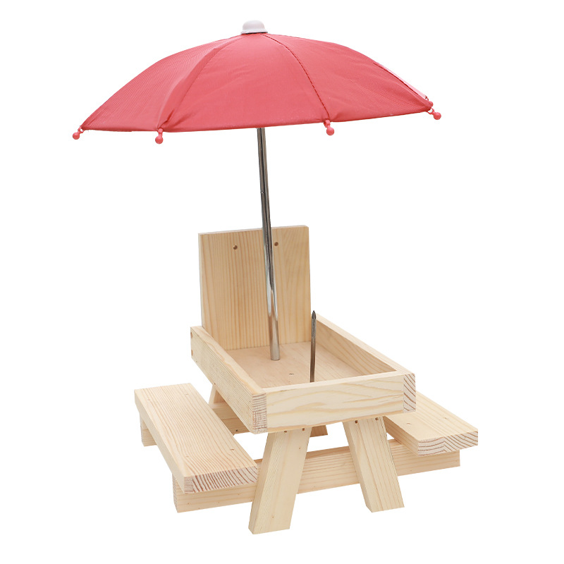 Wood color lengthened pole red umbrella square board