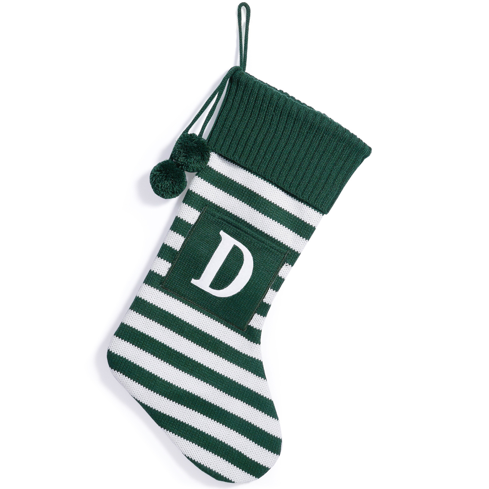 Green and white striped letter D