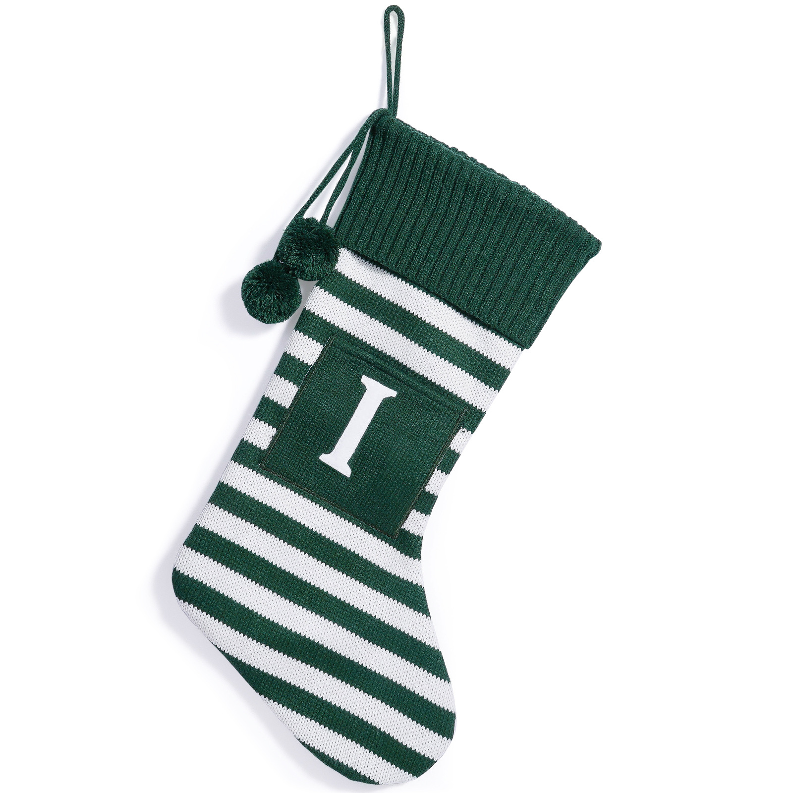 Green and white striped letter I