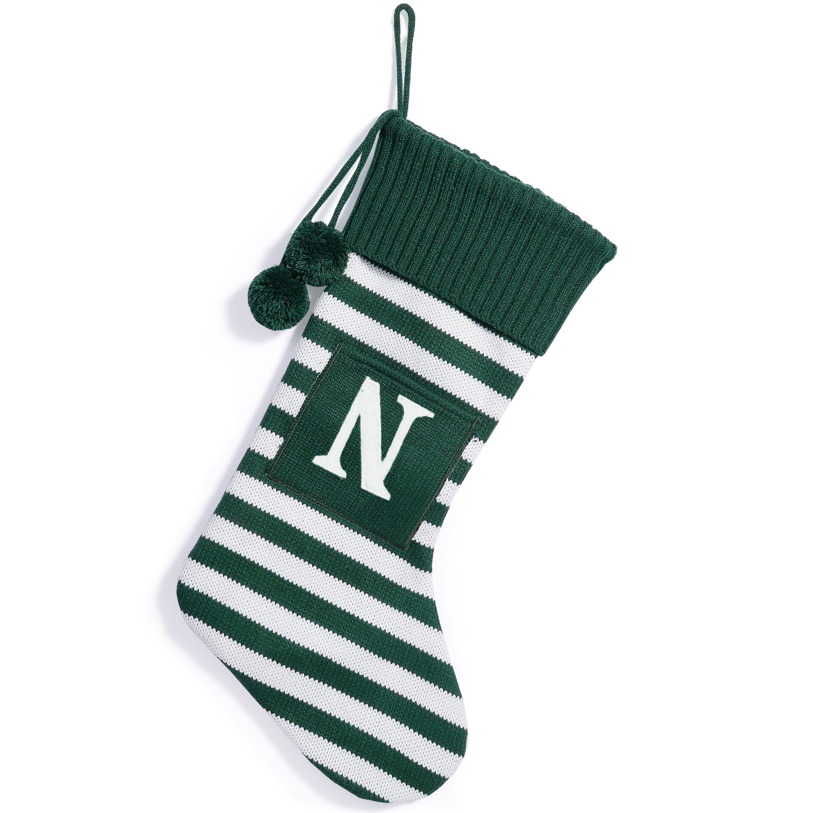 Green and white striped letter N