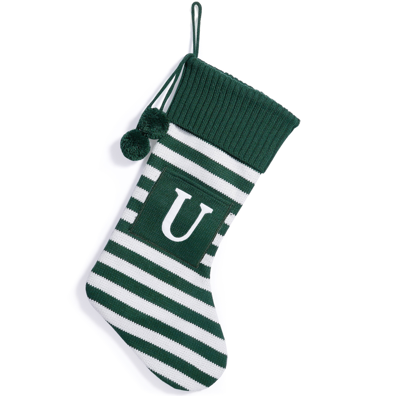 Green and white striped letter U