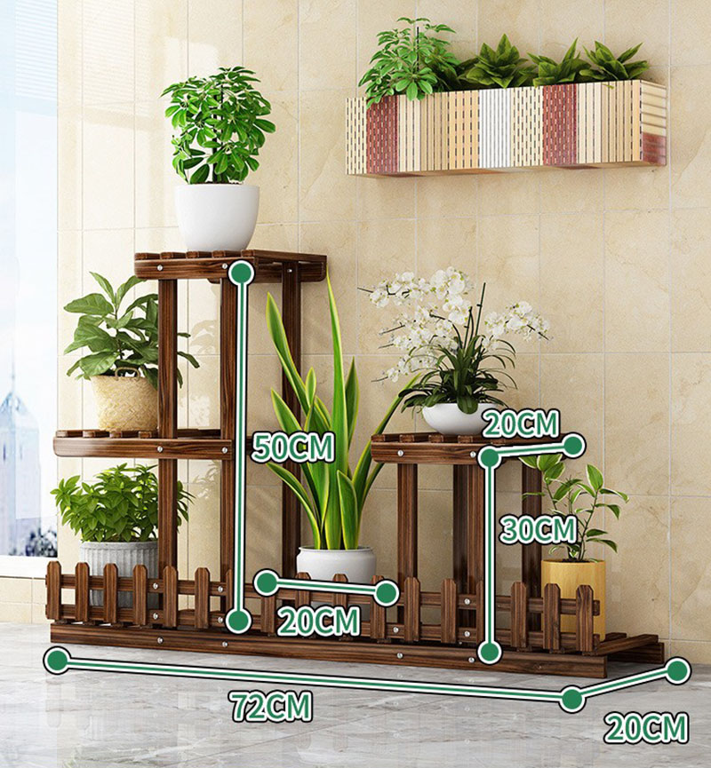 Upgraded solid wood carbonized 6-tray flower stand 72 long