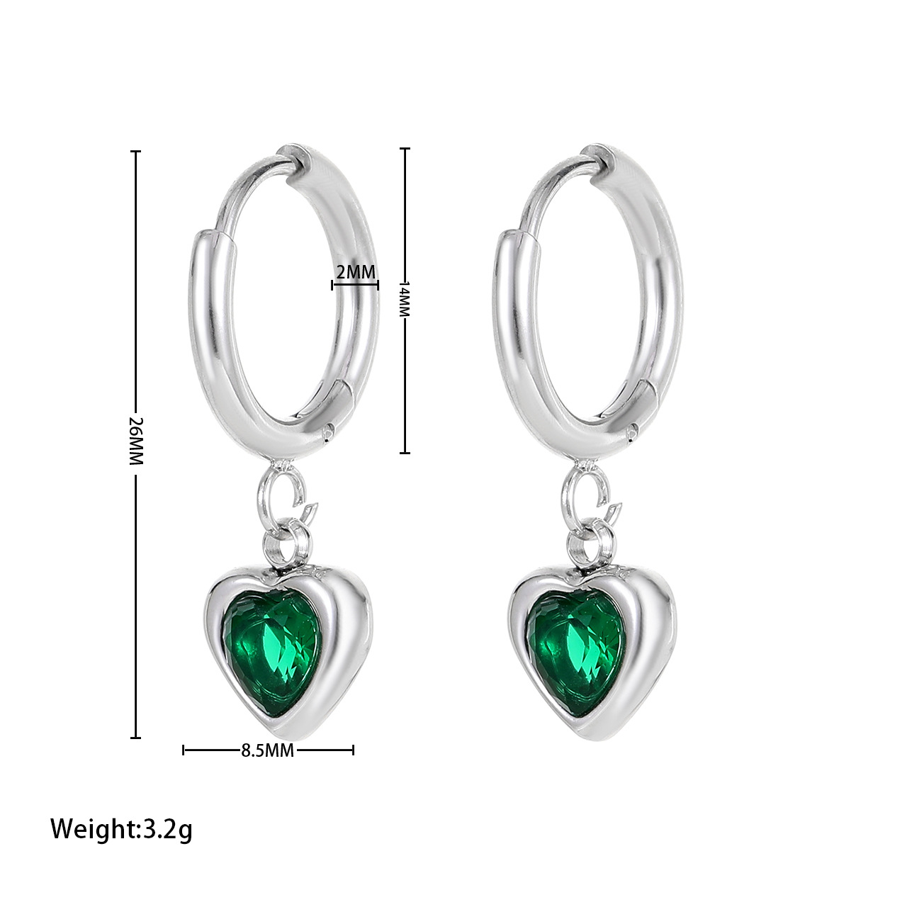 Earrings - Platinum colour green zircon