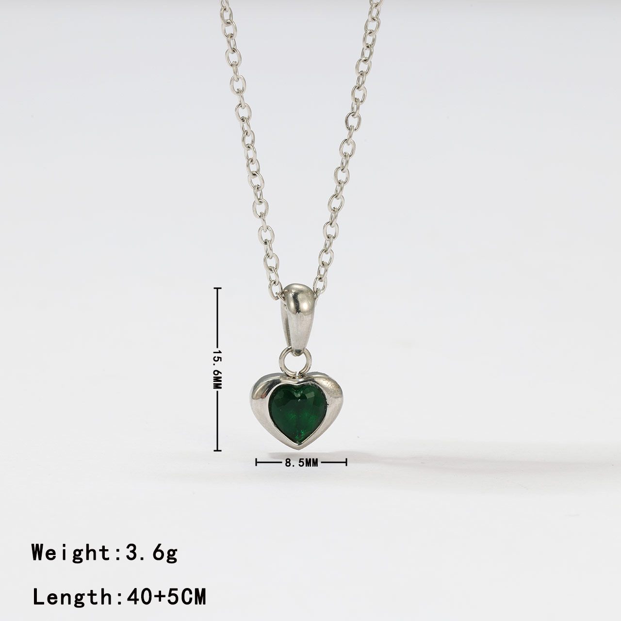 Necklace - Platinum colour green zircon