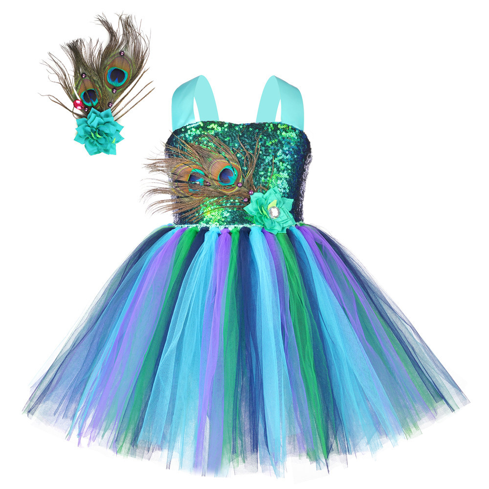 Sequin peacock dress   headdress