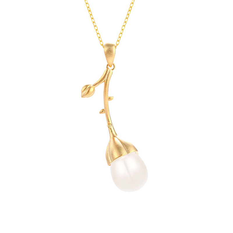 Pendant (including chain) - Yellow gold - Pearl -40x5cm