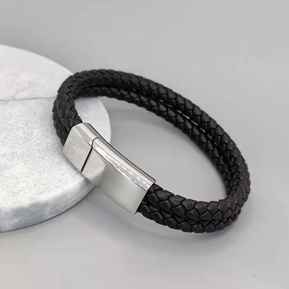 Steel buckle black leather