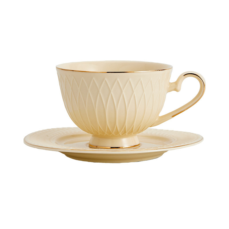 Embossed thread cup and saucer