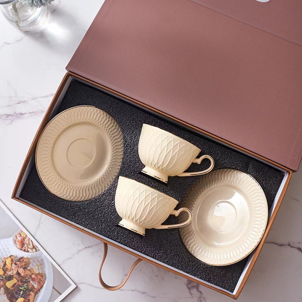 Embossed cup and saucer set gift box set