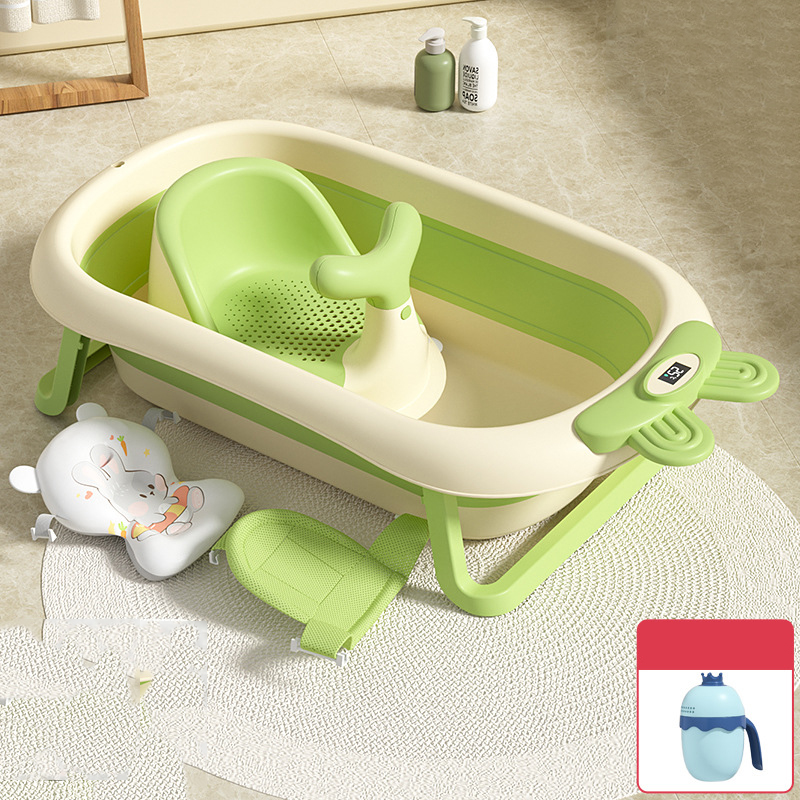 [Touch screen temperature sensing] Morning green   bath stool   rabbit suspension pad   bath net   bath cup