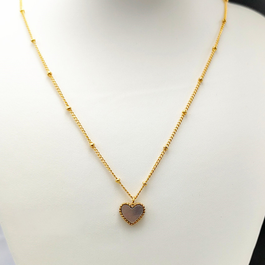 18K white peach Heart necklace -40x5cm