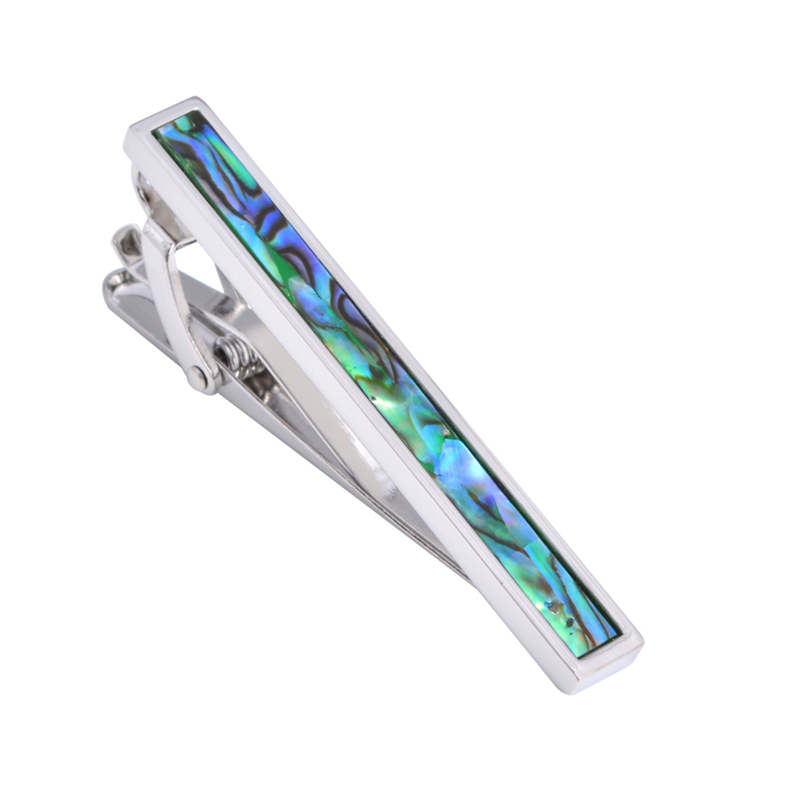 6:White steel green abalone shell tie clip
