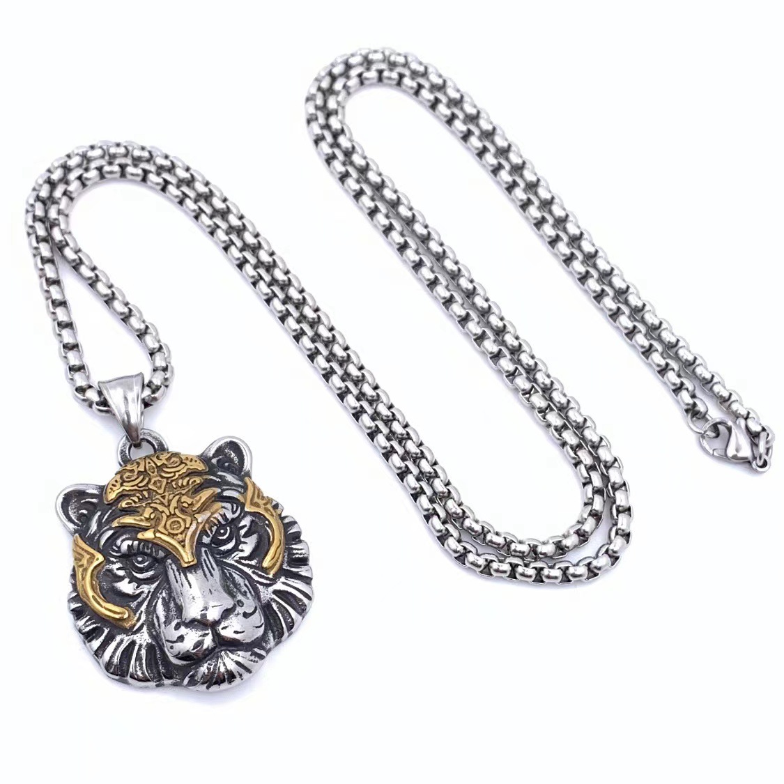 sliver and gold Tiger Head with 60CM Chain