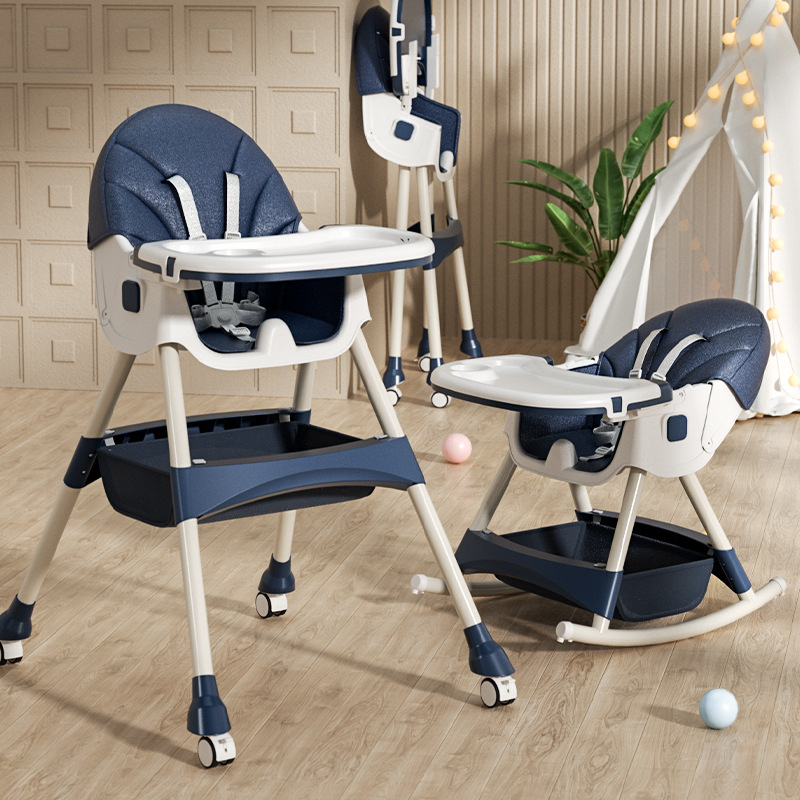 The flagship navy blue upgraded rocking horse   universal wheel   can lie down and the dinner plate can be folded