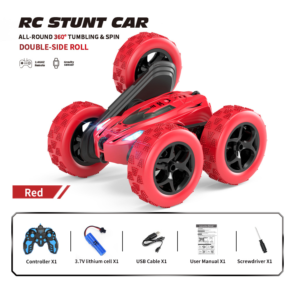 Off-road wheel stunt car single remote control - red