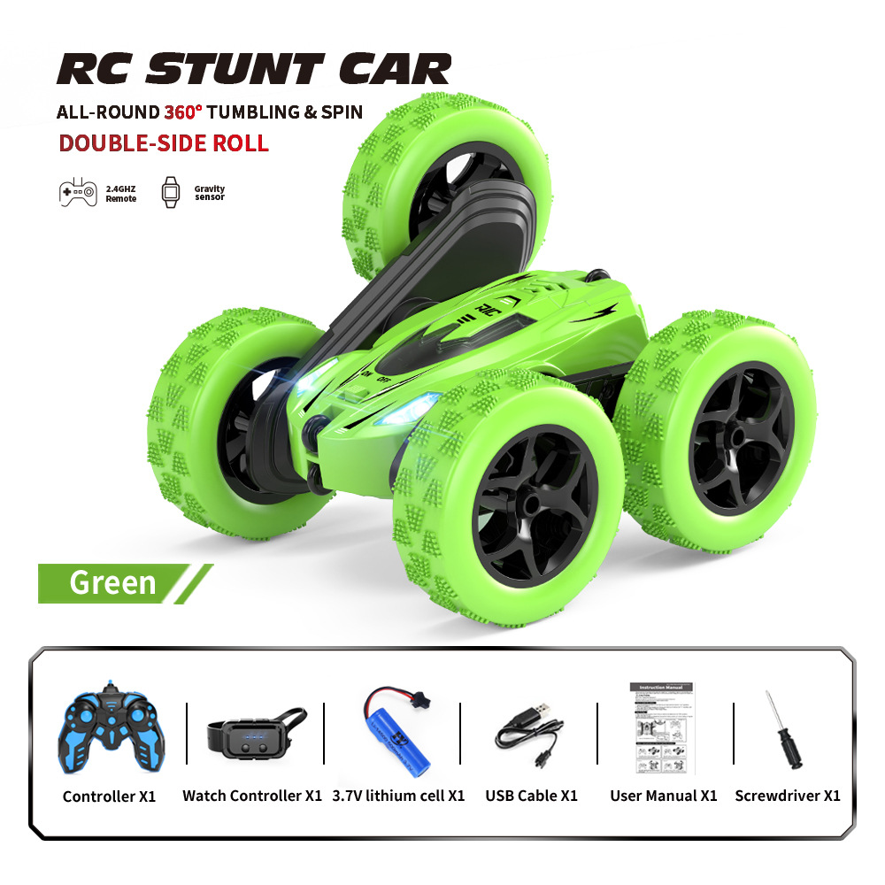 Off-road wheel stunt car dual remote control - green