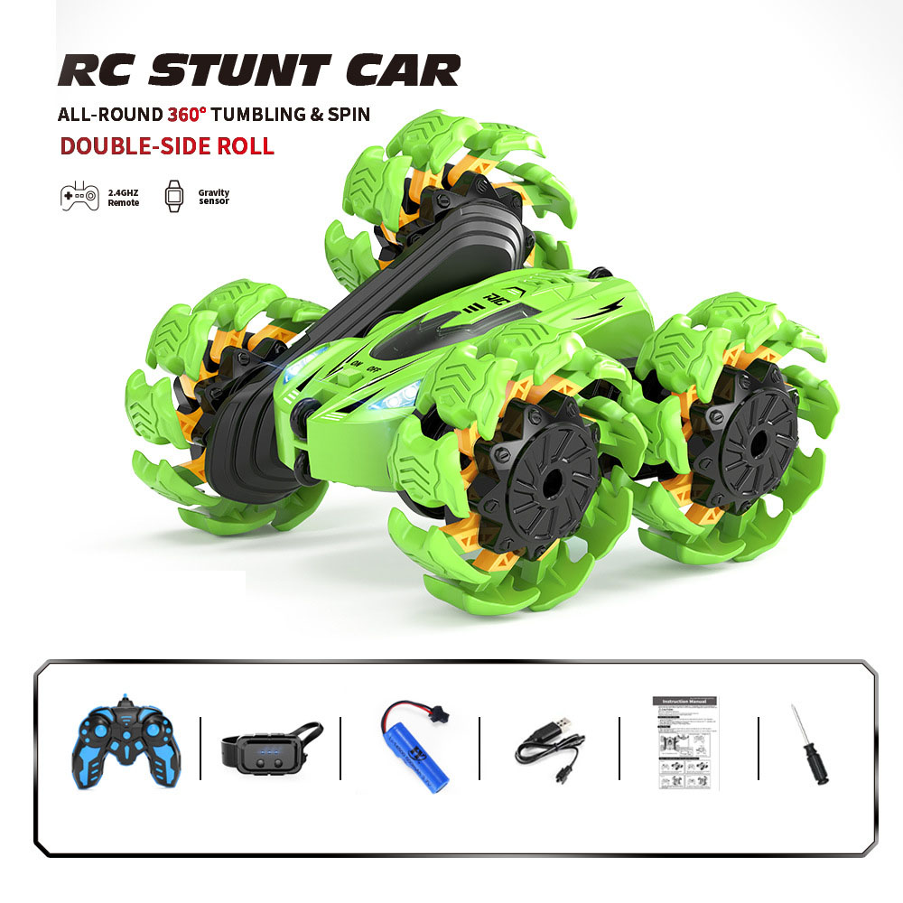 Explosive wheel stunt car dual remote control - Green