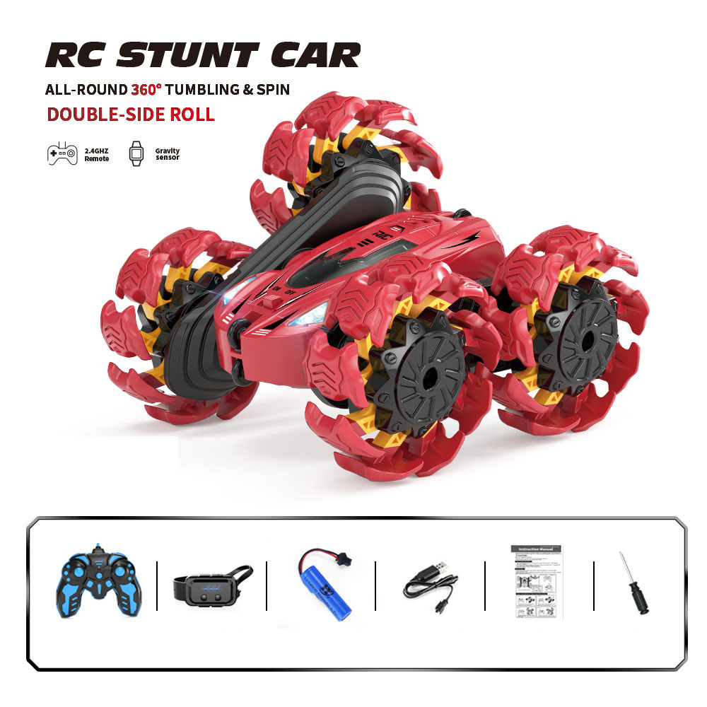 Explosive wheel stunt car dual remote control - red