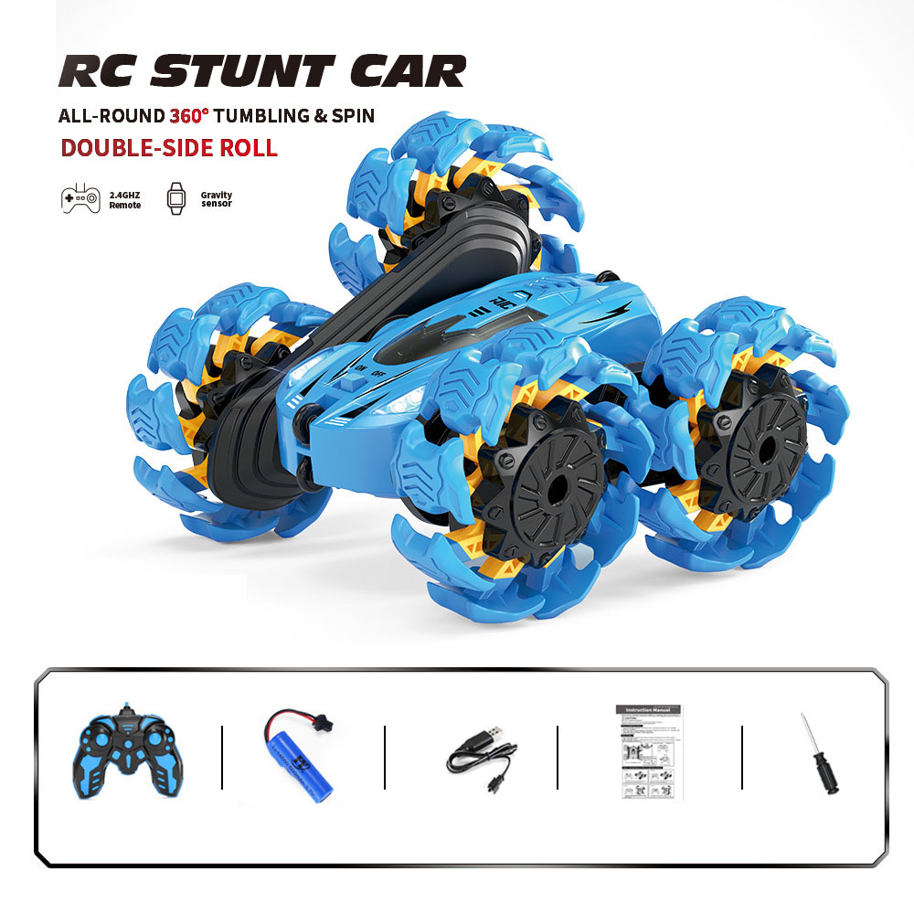 Explosive wheel stunt car single remote control - blue