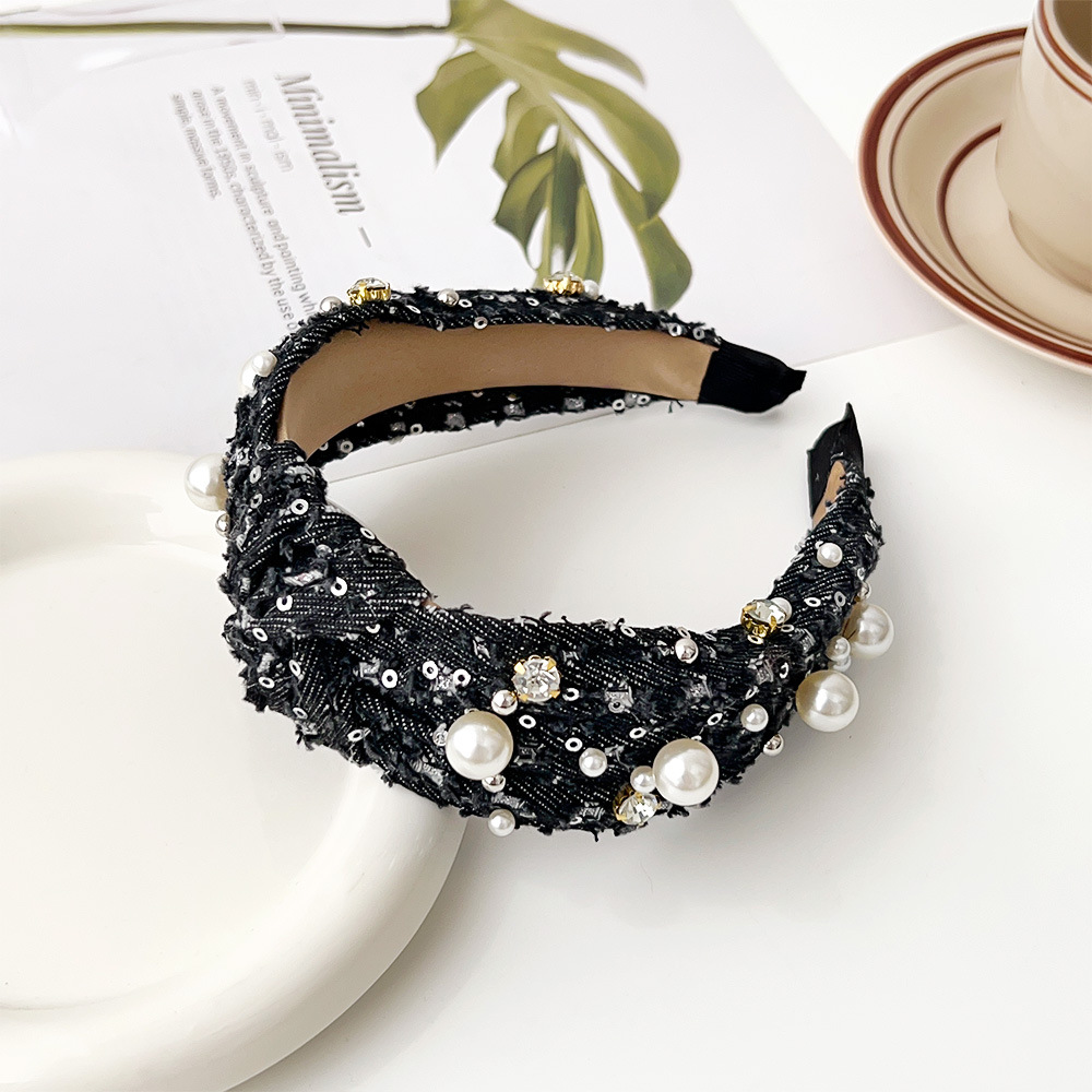 Sequin denim knot headband - Black