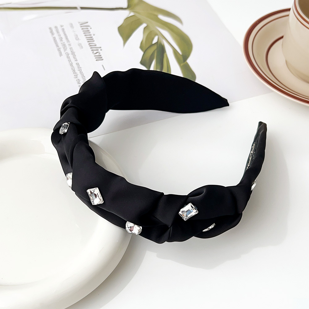 5:Crystal pleated wide-brimmed headband - Black