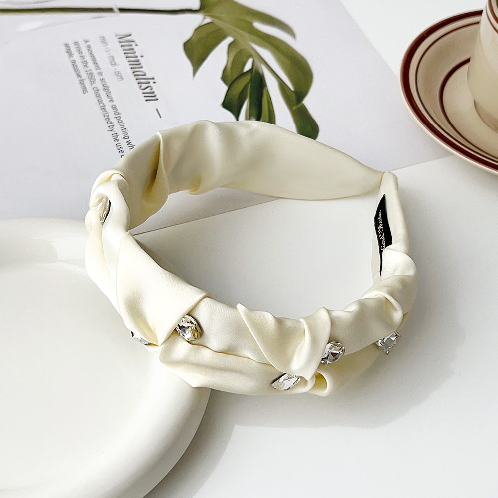 6:Crystal pleated wide edge headband - beige white