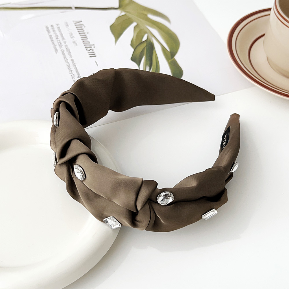 Crystal pleated wide edge headband - Dark coffee