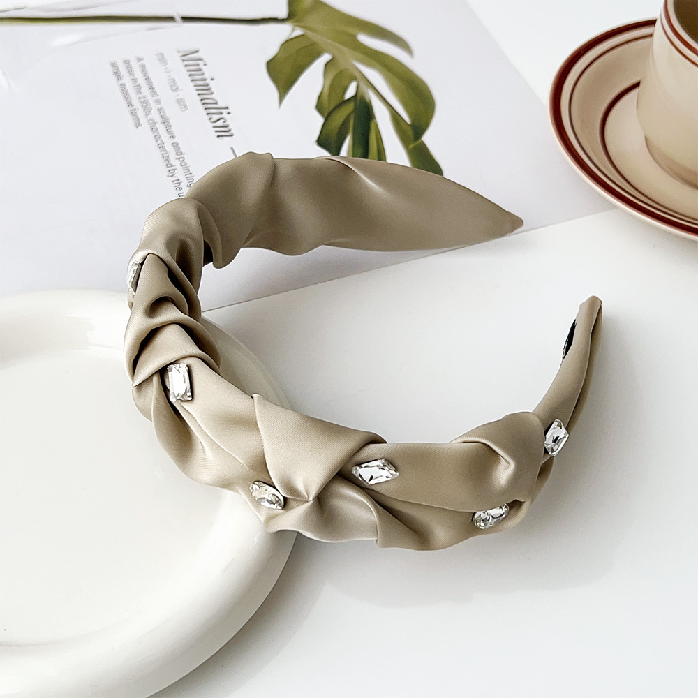 Crystal pleated wide-brimmed headband - khaki