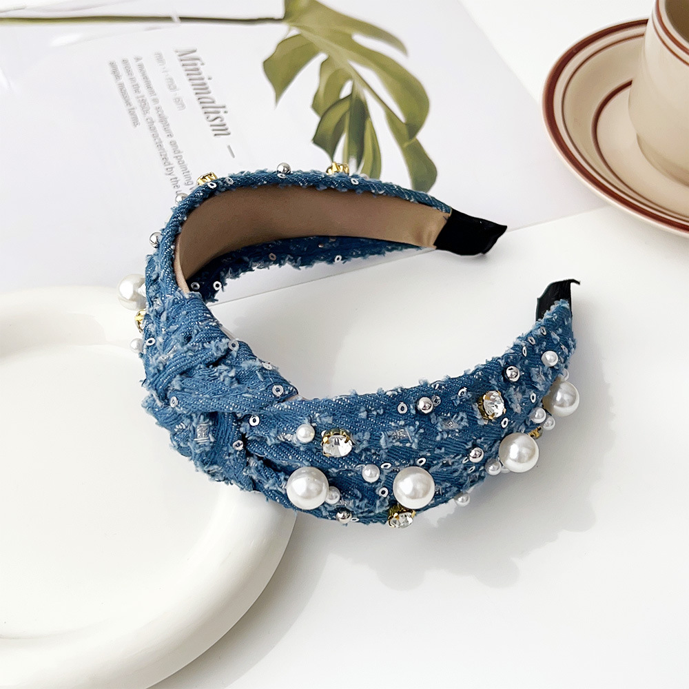 10:Sequin denim knot headband - dark blue