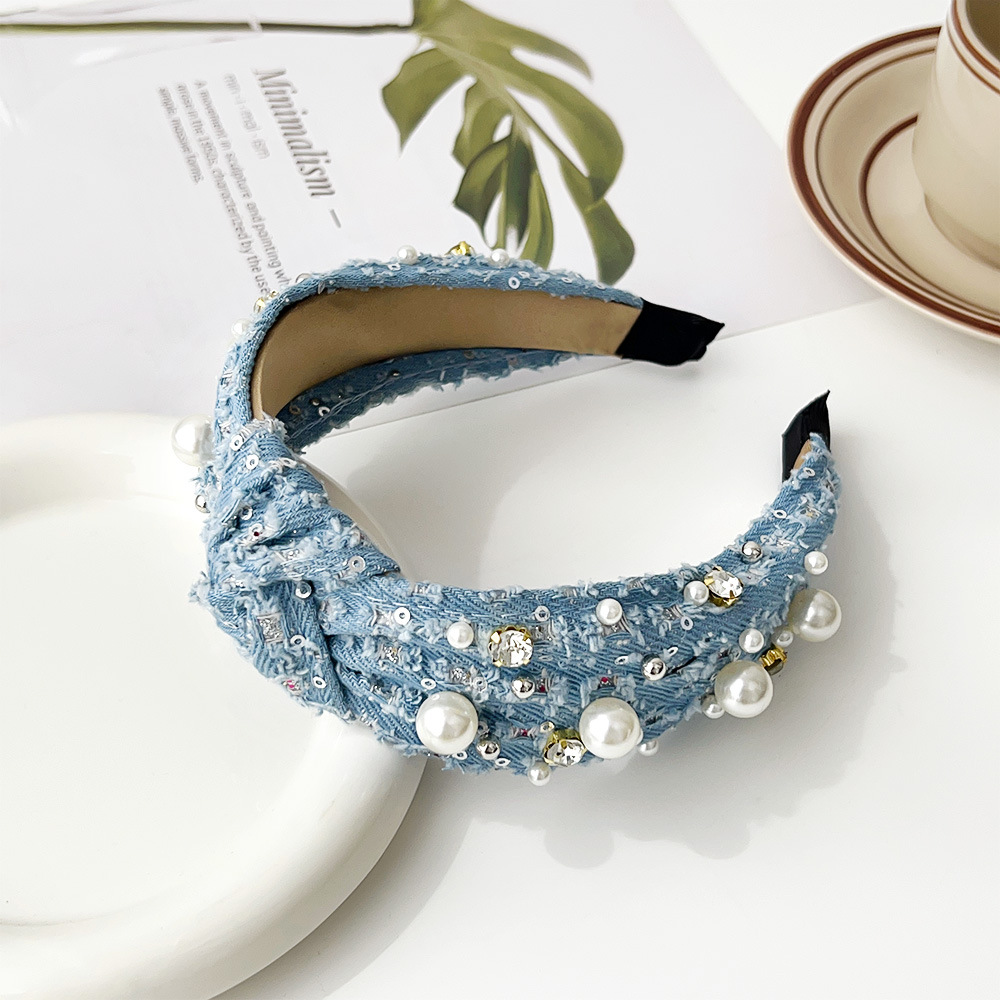 11:Sequin denim knot headband - light blue