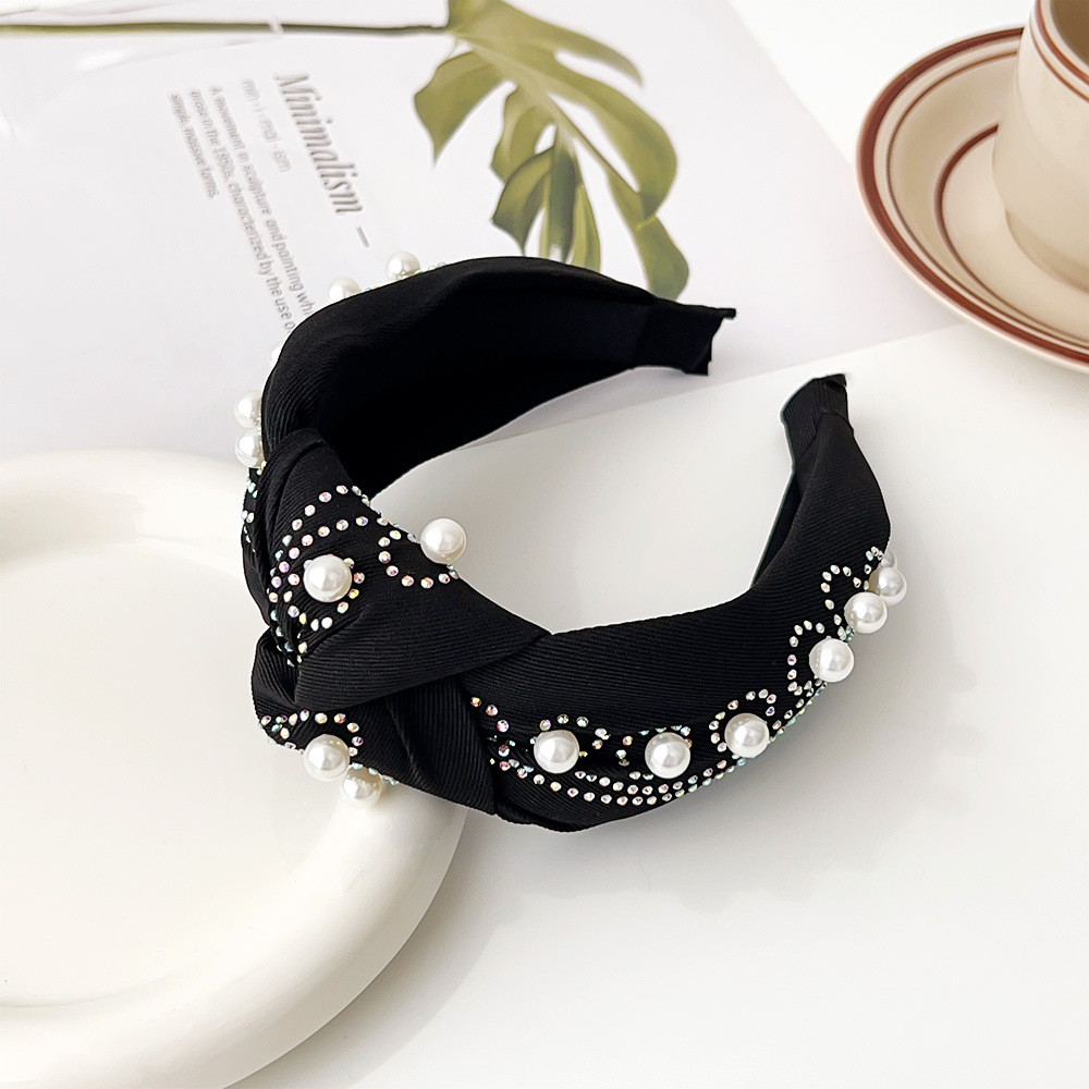 12:Pearl hot drill knotted headband - black