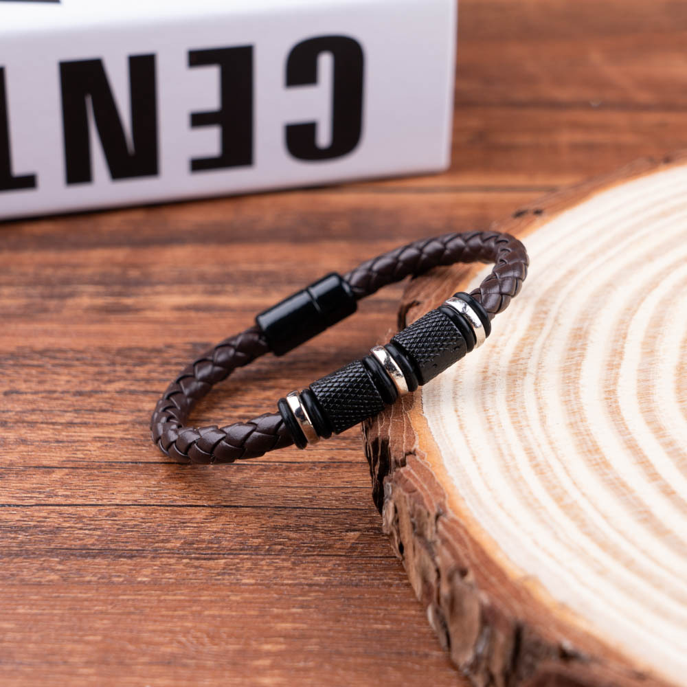 Brown leather and steel ring