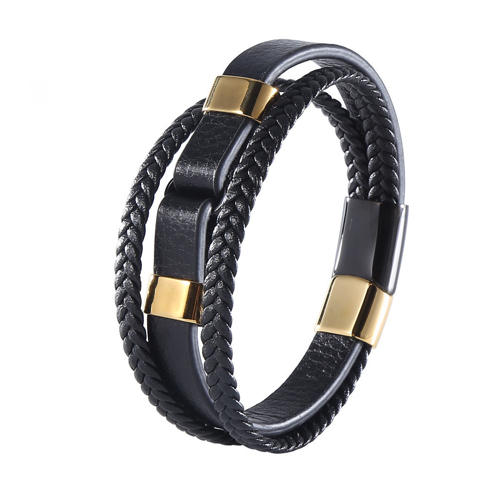 1 Black leather [black gold button] Inner ring 165mm [Straightened length 196mm]