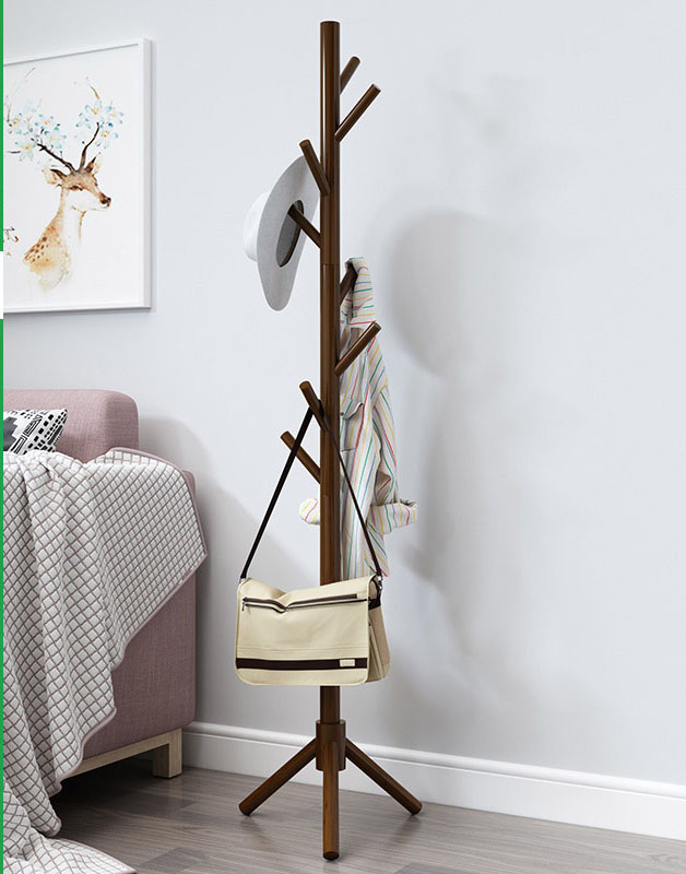 Bamboo triangle base coat and hat stand - brown